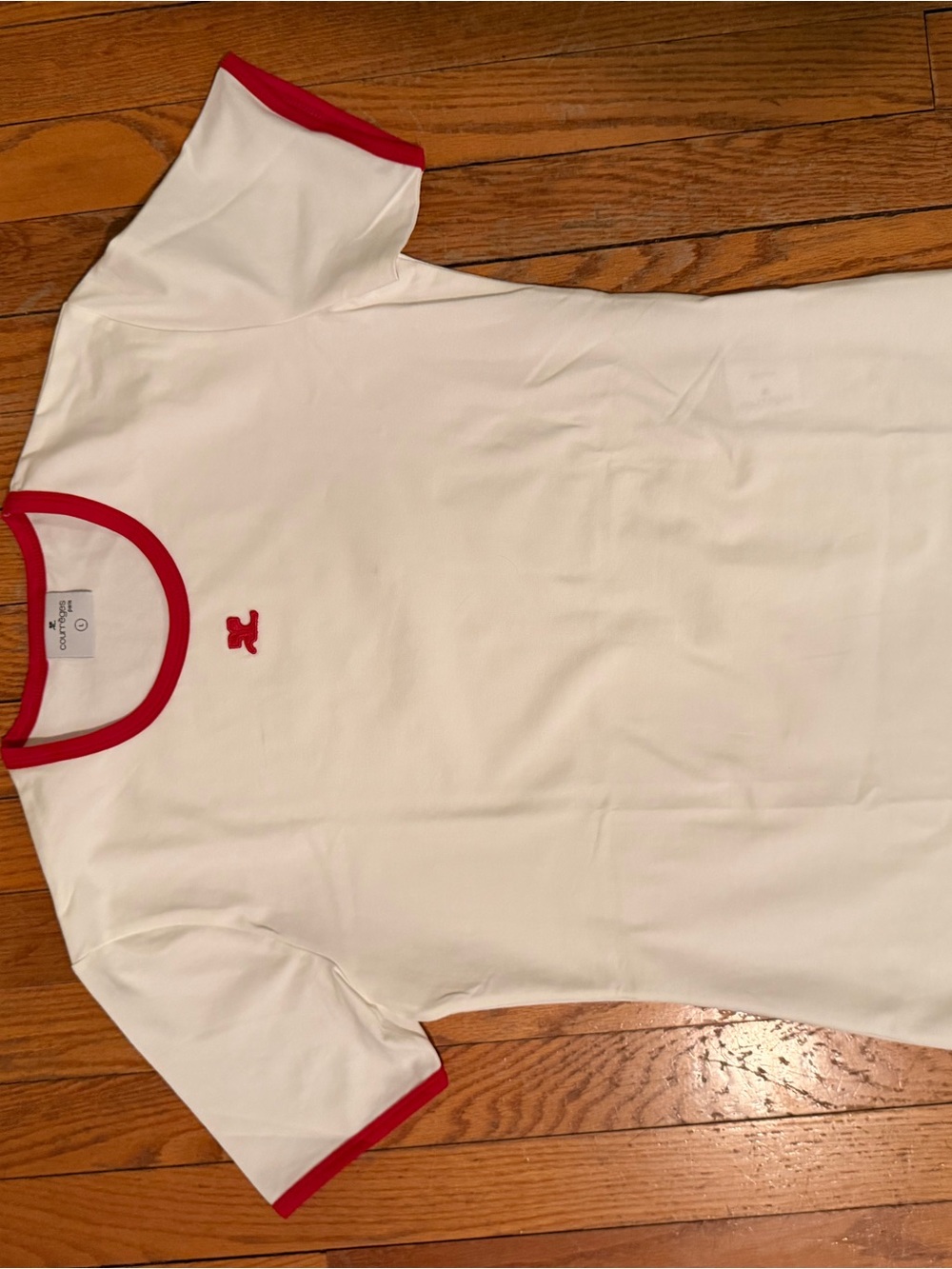 Courreges women’s White T-Shirt with red Trim and Embroidered Accent - Picture 3 of 5